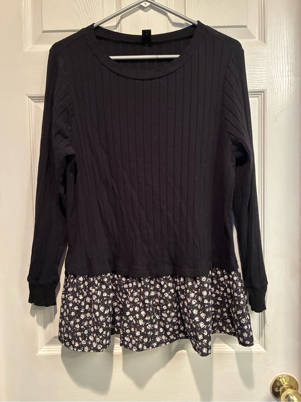 Women’s Black Layered Peplum Sweater with Floral Hem